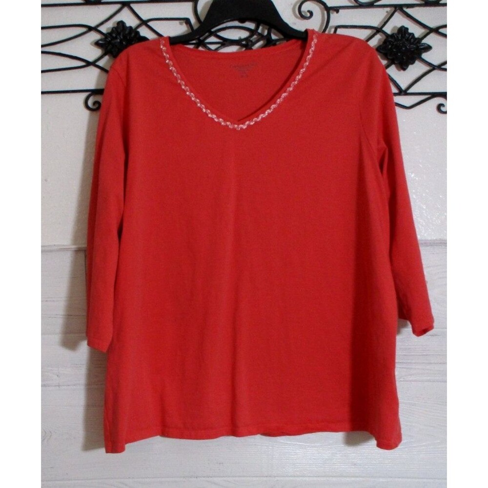 Coldwater Creek Women's Knit Top Size 2X Orange Long Sleeve V Neck